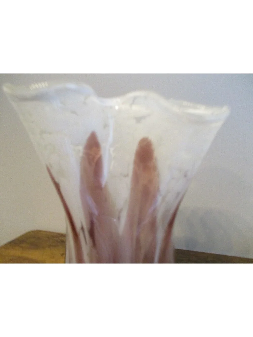 MCM Purple & White Mottled Handblown Glass Vase - Ruffled Handkerchief Top